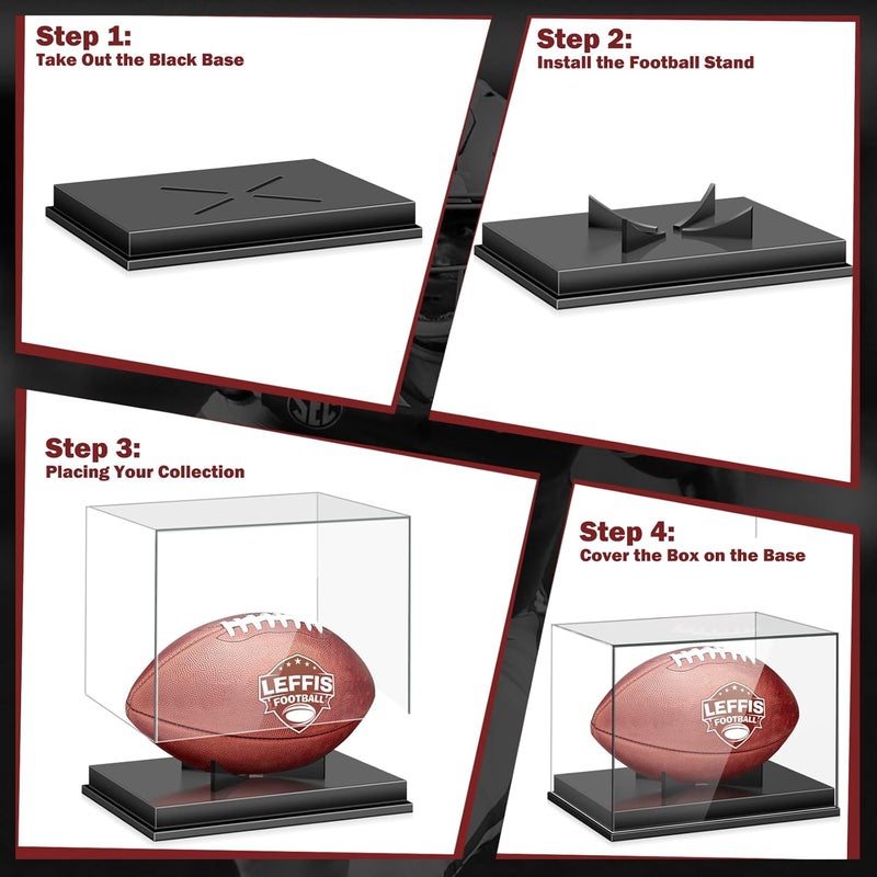 Leffis Football Display Case, Acrylic Football Case Display Case, Memorabilia Display Cases with Removable Built-in Football Display Stand for Autographed Football (No Assembly Required) - Image 5